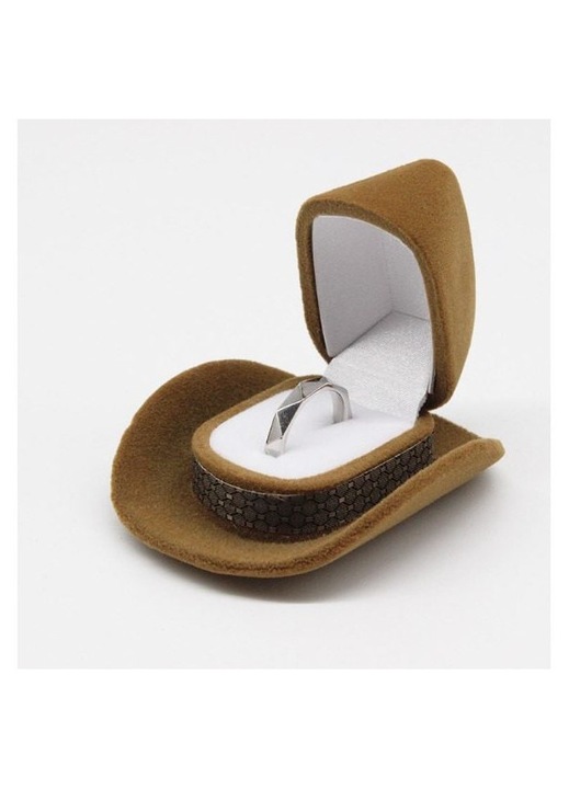 Barna-sárga bőr ékszerdoboz 6.27x6.27cm cowboy kalap típusú