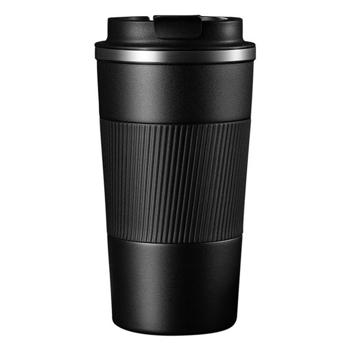 Fekete termosz bögre, rozsdamentes acél, vákuumszigetelés, 510ml vagy 380ml