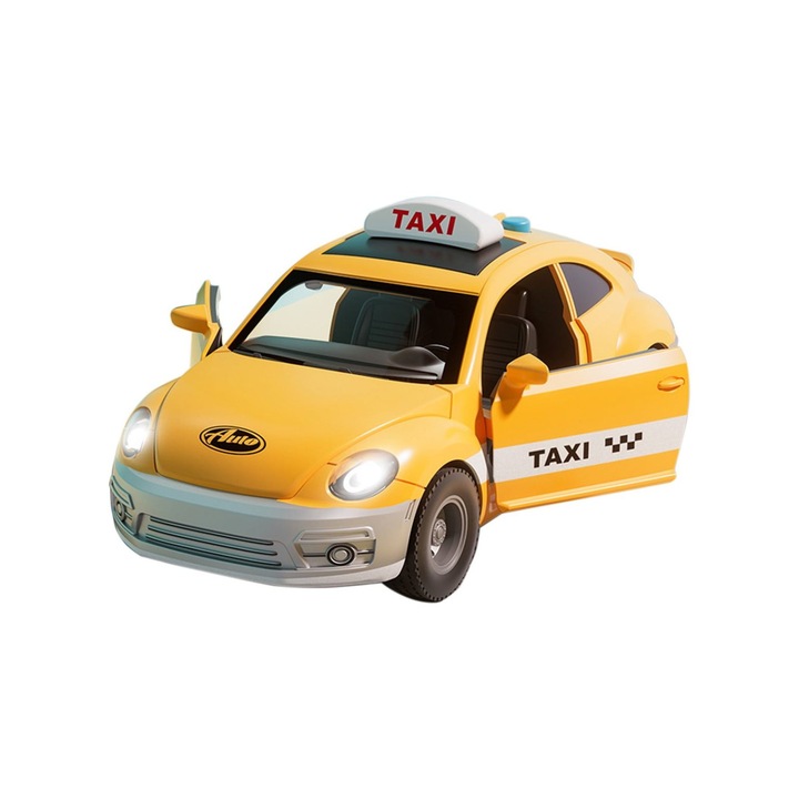 Klasszikus sárga taxiautó, 20x8.5x7 cm, hangokkal és fényekkel, 0-12 éves gyermekeknek