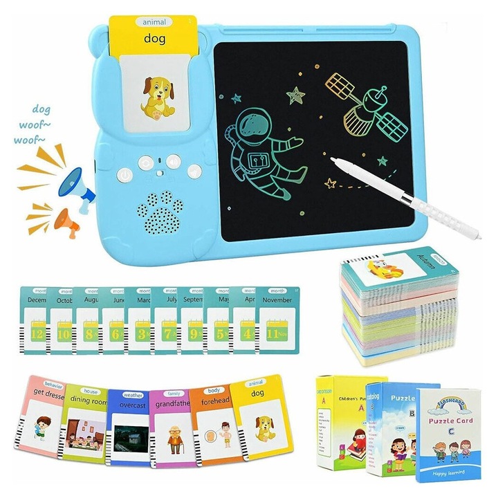 Oktató játék 2 az 1-ben, 510 szó, színes LCD kijelző, 31 téma, 255 kártya, 20x15cm