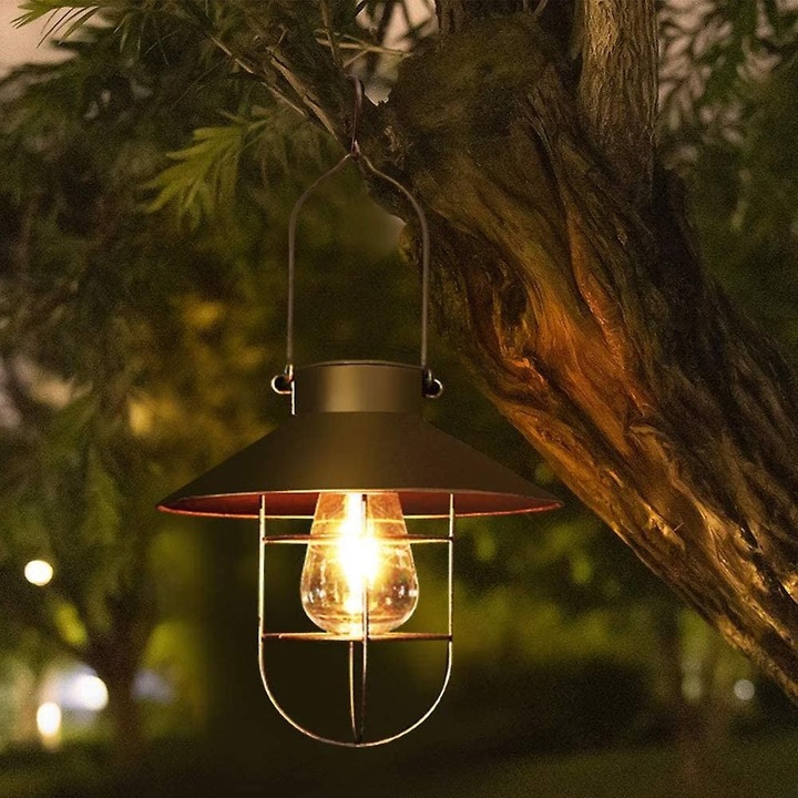 Függő napelemes lámpa, LED, meleg fehér, acél, 20x15cm