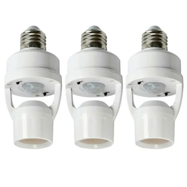 LED mozgásérzékelős adapter E27, 3 db-os szett, fehér, 6x10cm