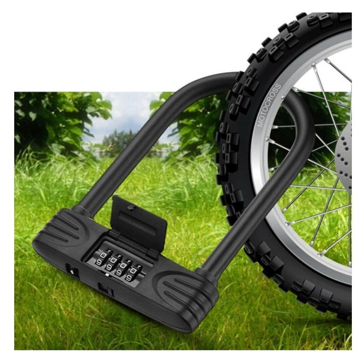 Lacat antifurt bicicleta U-forma, otel, rezistent, negru, 14.5x22x3.8cm