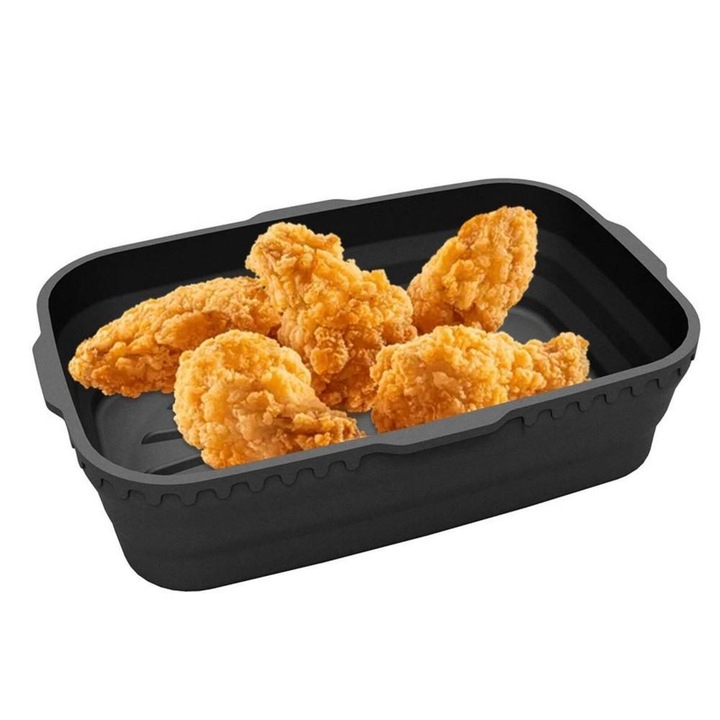 Tava de copt pliabila din silicon pentru friteuza aer, negru, 20x15.5x5.2cm