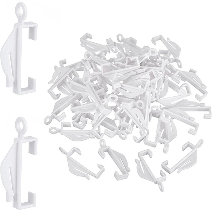 Set 100 carlige glisante pentru perdea, plastic alb, 2.8x1.2cm
