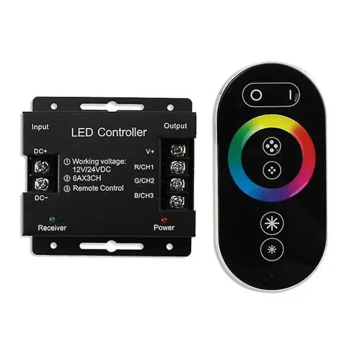 LED vezérlő RGB szalaghoz, érintős dimmer, fekete, 12-24V, 6A, 20m, 1x