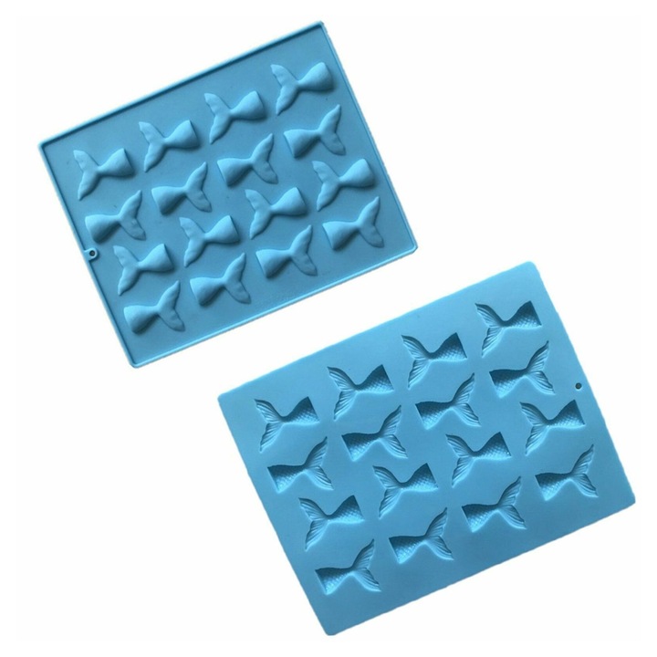 Set 2 forme silicon coada sirena albastru 25x20cm pentru prajituri jeleu ciocolata