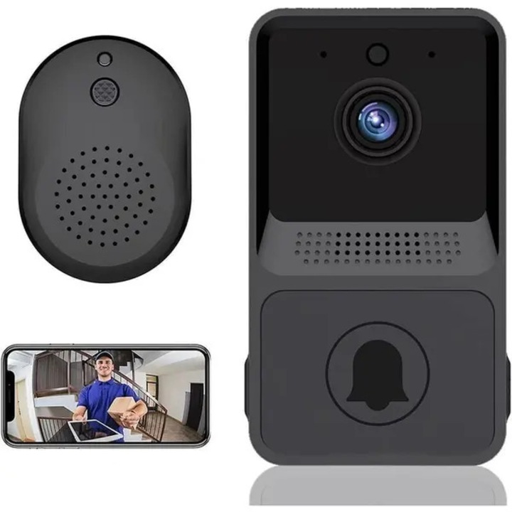 Vezeték nélküli videó csengő, kaputelefon, HD, éjjellátó, fehér, kompakt