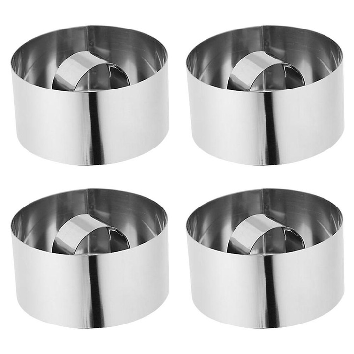 Set 4 forme rotunde prajituri inox 8x8x4cm multicolor