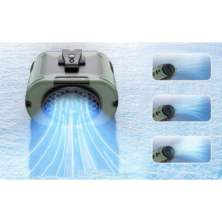 Hordozható USB csíptetős ventilátor 5 sebességes fekete-zöld 8x4.6x9.8cm