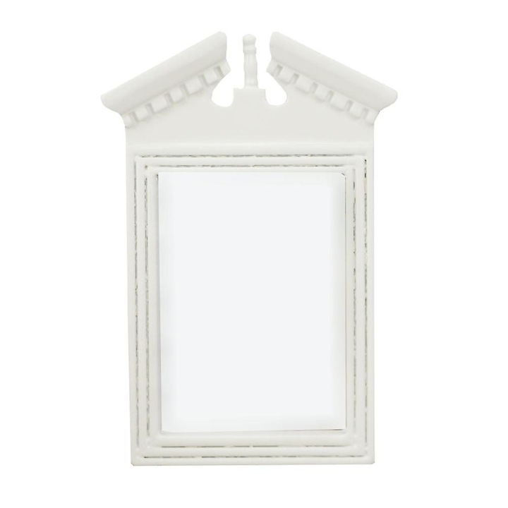 Fehér miniatűr fa tükör 9.8x6.8x1cm babaház dekoráció