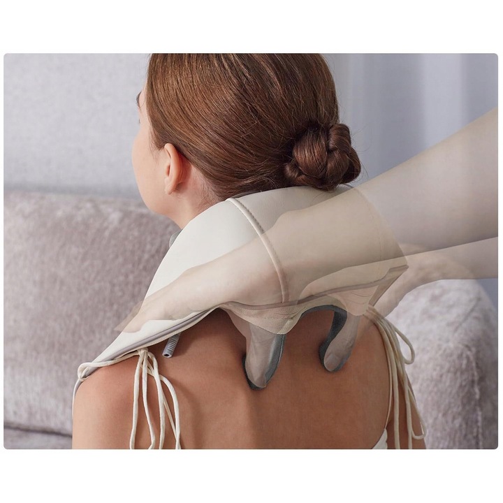 6D Shiatsu masszírozó nyakra és hátra, fűtés, fehér, 10x15x20cm