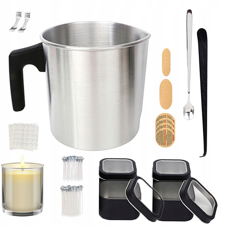 Set pentru fabricat lumanari, 1200ml, 100 fitiluri bumbac, 4 recipiente, multicolor