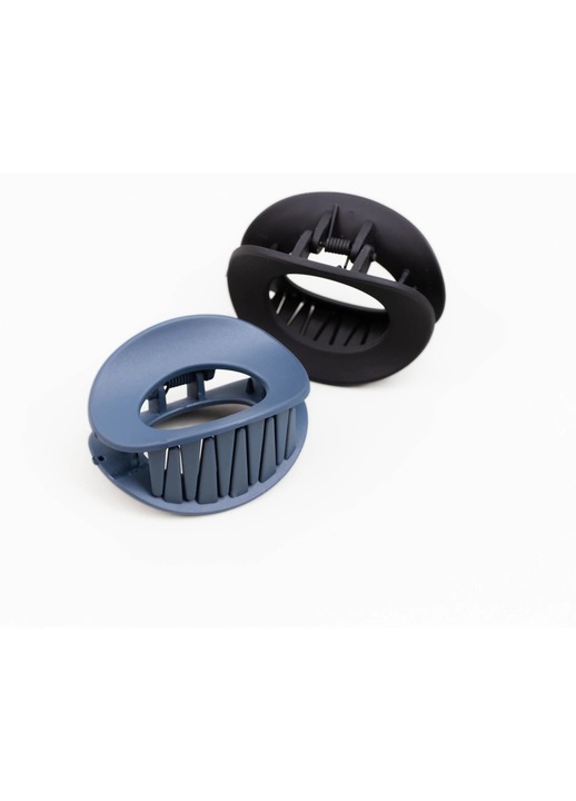 Clame de par medii in forma ovala cu textura de silicon, set 2 buc - Albastru, Negru