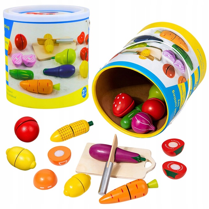 Set lemn fructe legume de taiat Lean Toys 13 piese multicolor 19x18.5x18.5cm