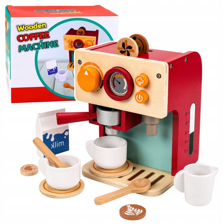 Set espresso lemn Lean Toys barista accesorii multicolor 19.5x15.5x14cm