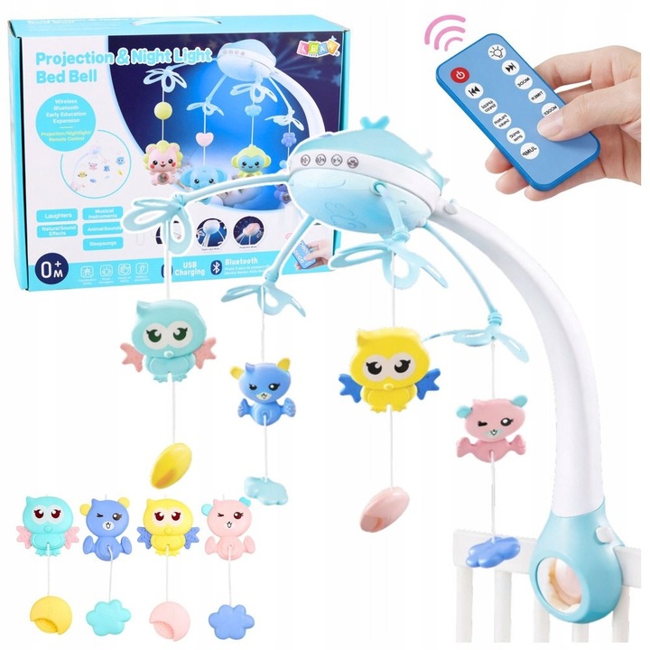 Carusel patut Lean Toys roz, proiectii, sunete animale, 52x31x32cm