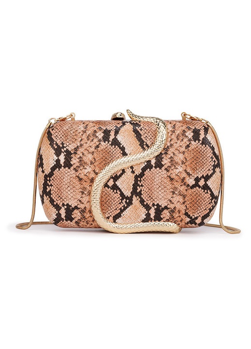Clutch táska, barna kígyóbőr, 19x4.5x11cm