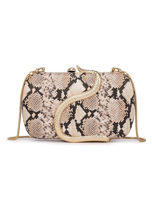 Fehér kígyóbőr clutch táska 19x4.5x11 cm strassz