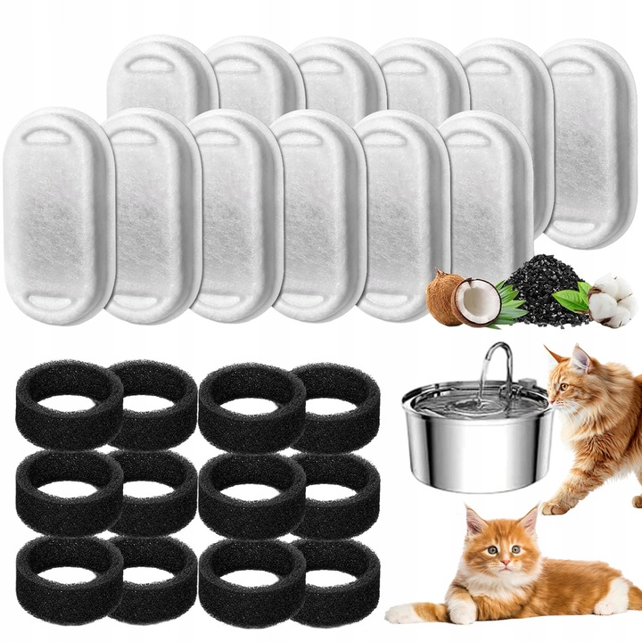 Set 12 filtre pentru fantani animale, filtru triplu strat, multicolor, universal, 3,2l/2,5l/2l
