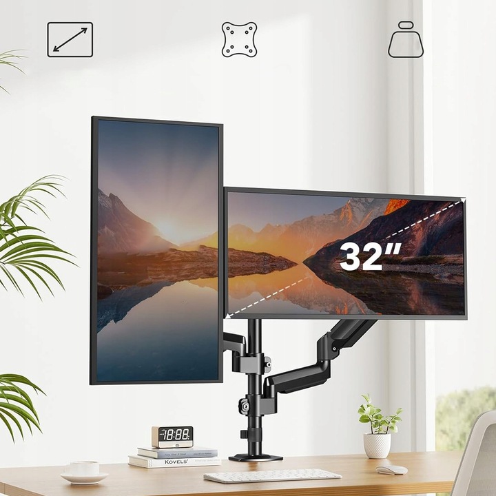 Kettős monitortartó, univerzális, állítható, 13-32 hüvelyk