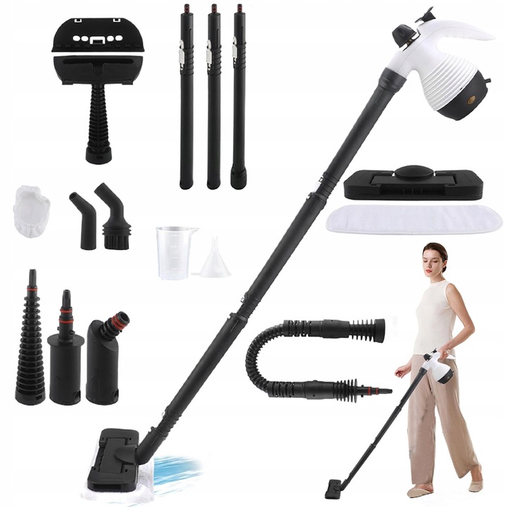 Aparat de curatat cu abur, mop electric, 1050W, 16 accesorii, alb
