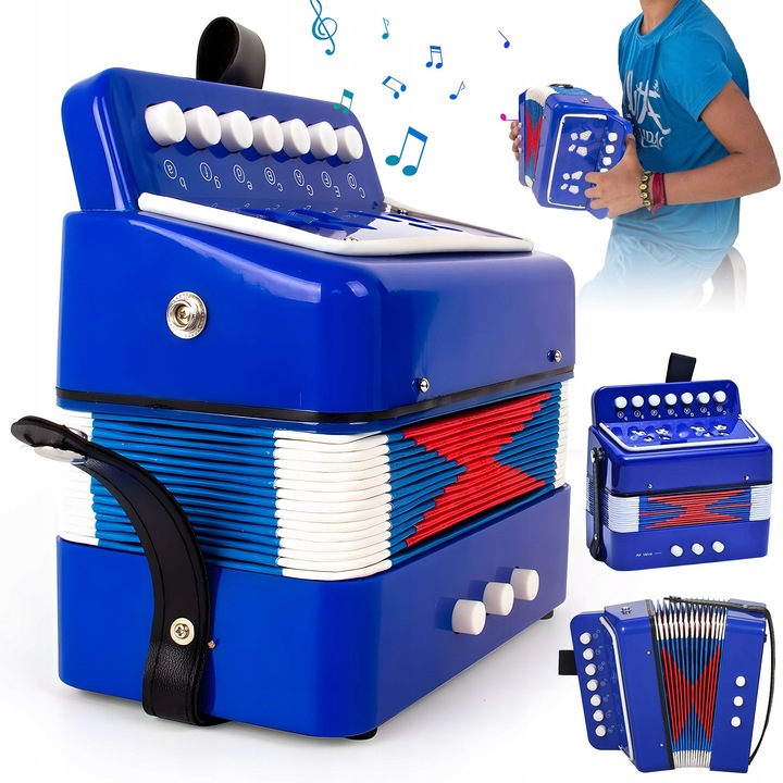 Gyermek harmonika 7 hangú kék 17x18x10cm szett