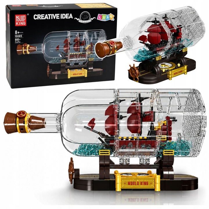 Set constructie decorativa, Lean Toys, corabie in sticla, maro, 31x15.5x10.9 cm, 885 piese
