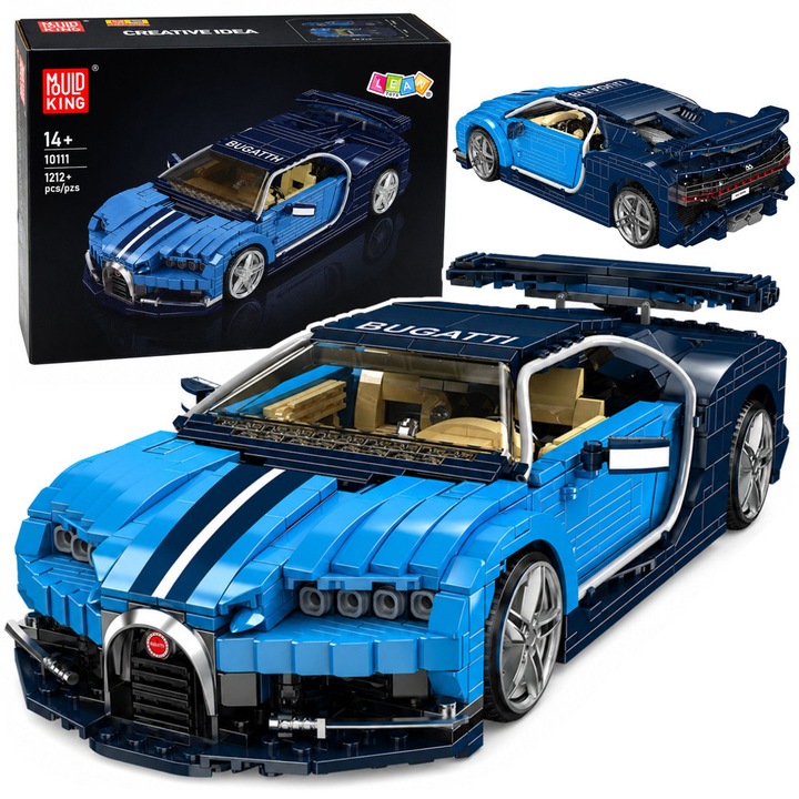 Set constructie masina sport LEAN Toys 1212 piese albastru 29,8x16x7,6cm