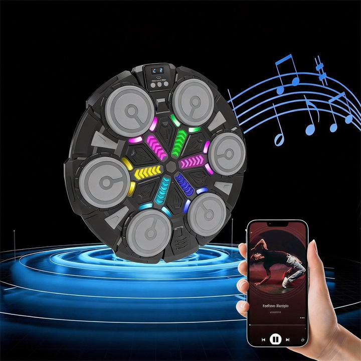 Tarca de box cu LED Bluetooth 3 moduri negru 35x35x6cm set cu manusi copii