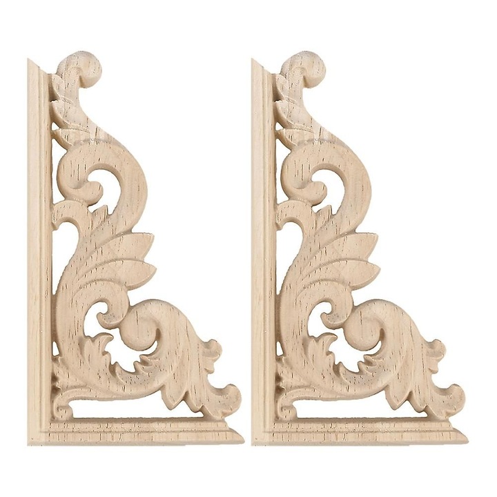2 db faragott fa applikáció készlet, sarok, 13x6.5x0.8cm, natúr
