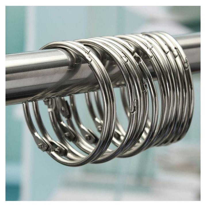 Set 20 inele metalice inoxidabile pentru perdea de dus, 5cm, argintiu