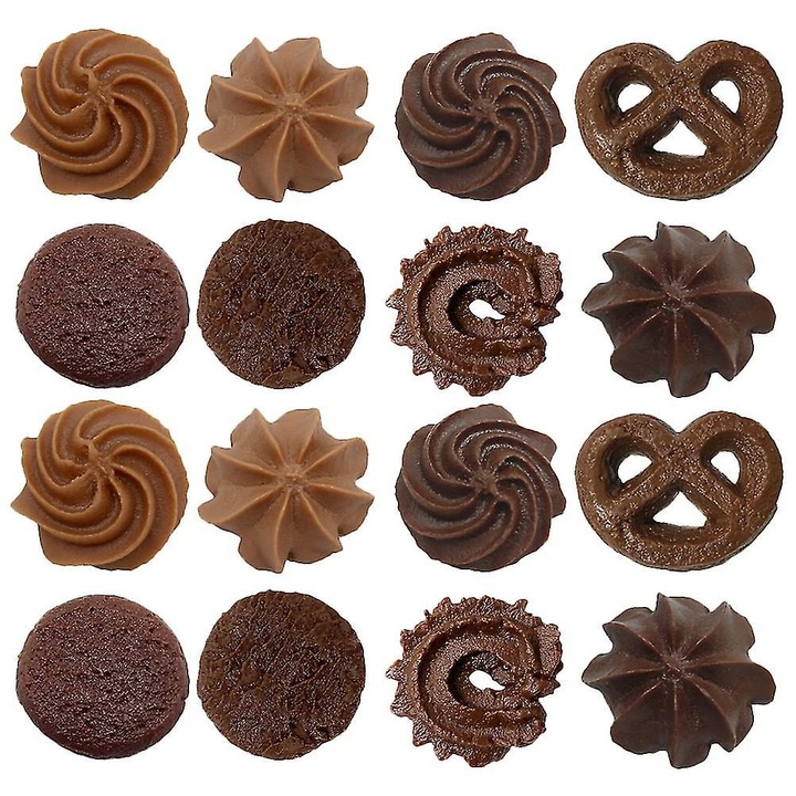 Set 16 biscuiti artificiali simulare, maro, 4.2x4.2x1.5cm