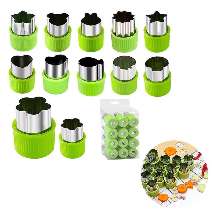 Set 12 forme taietoare legume fructe inox, diverse forme, 430 stainless steel
