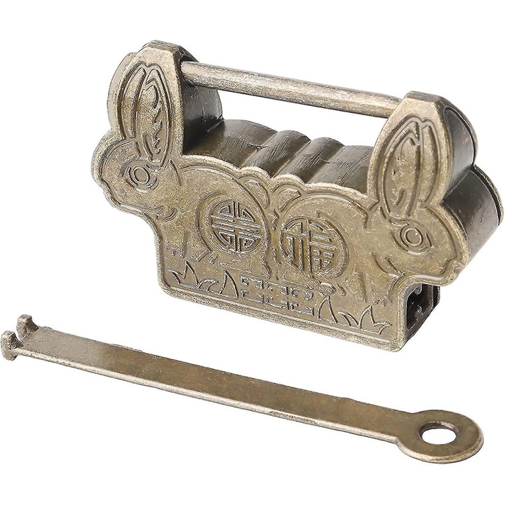Vintage kínai antik lakat nyúlfül kulccsal cink 6x3.8x1.3cm