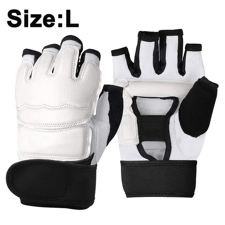 Taekwondo kesztyű, 2 darabos szett, fehér, S-XL méretek, PU
