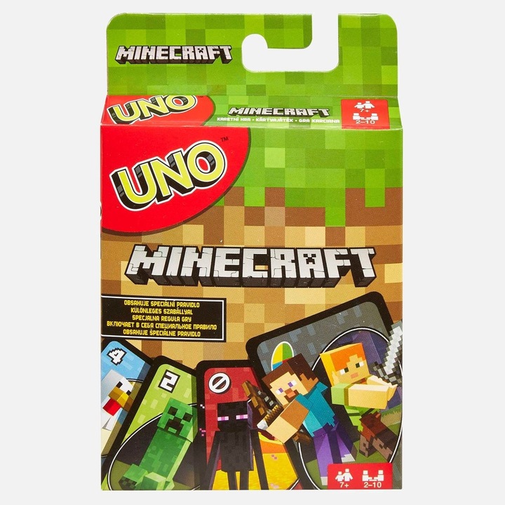 Настолна игра UNO Minecraft – Mattel, Картон, 9.5x2x12 см, Многоцветен