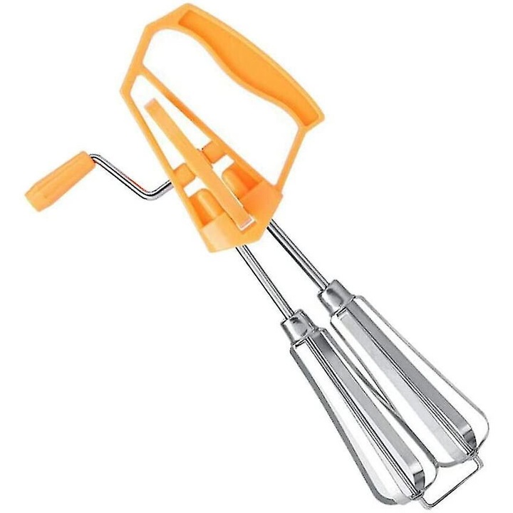 Kézi tojásverő, dupla rotoros, rozsdamentes acél és műanyag, narancssárga, 25cm
