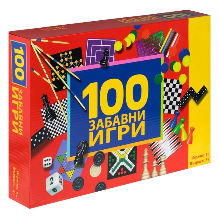 Семейна версия, 100 настолни забавни игри, Картон, Многоцветен