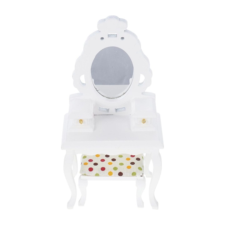 Babaház miniatűr bútor, fésülködőasztal és szék, fa, 1:12