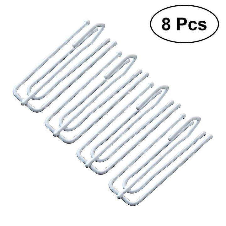 Set 8 carlige metalice pentru perdele, alb, 2.15x7cm