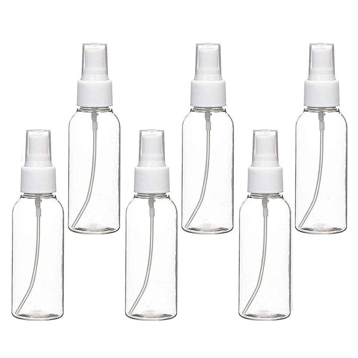 6 db 50 ml-es spray flakon készlet, átlátszó műanyag, mini, újratölthető, hordozható