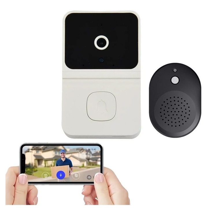 Vezeték nélküli videó csengő, WiFi kamera, fehér, 8.5x5.3x2.5cm, szett