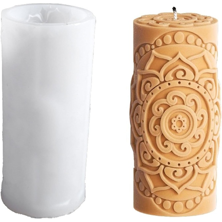 Matrita Silicon Lumanari, Forma Cilindrica, Model Floral, pentru Artizanat