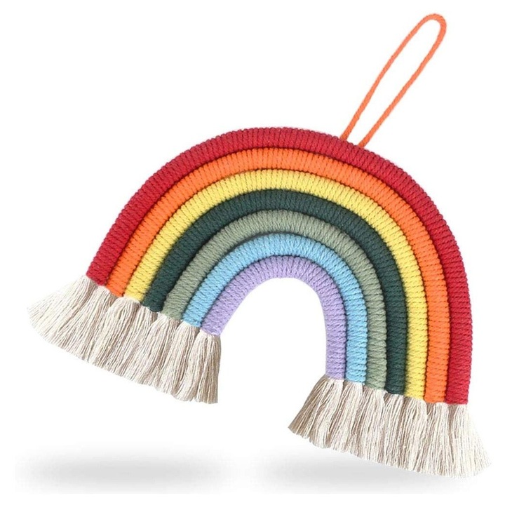 Decoratiune perete curcubeu tesut manual multicolor 30x40cm