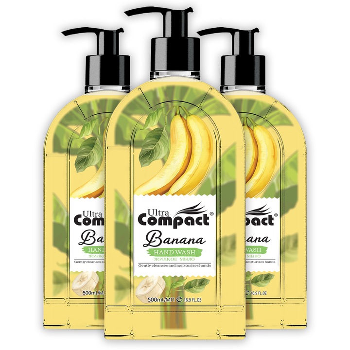 Szett 3 x BANANA Breeze Folyékony Szappan, trópusi illat, tiszta és hidratált kezek, 3 x 500 ml, Ultra Compact