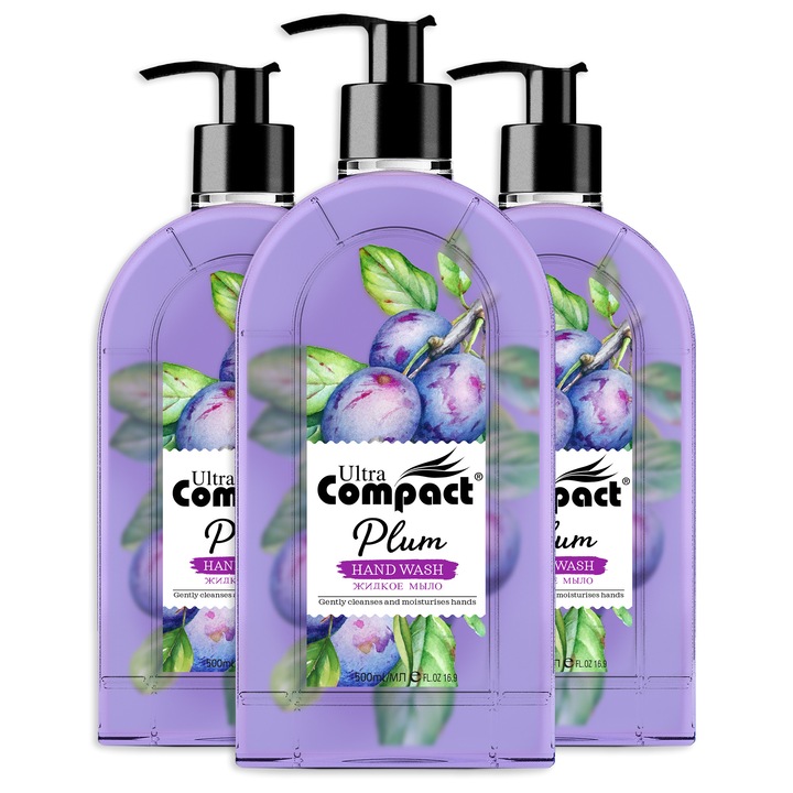 Szett 3 x PLUM Perfection Folyékony Szappan, érett szilva gyümölcsös illat, tiszta és hidratált kezek, 3 x 500 ml, Ultra Compact