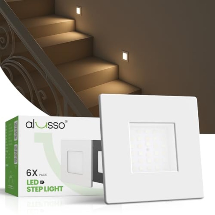 ALUSSO LED lépcsőlámpák, 6 db, 230V, dimmelhető, 3CCT, IP44, négyzet alakú