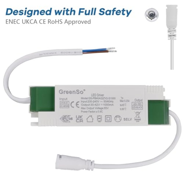 LED meghajtó GreenSo, 50W, AC200–240V-ról DC27–40V-ra, 1200mA