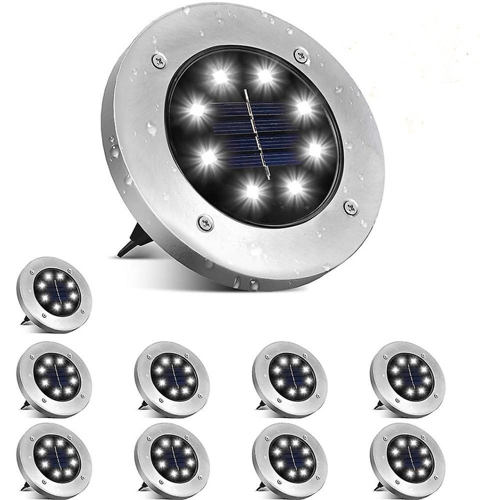 10 db napelemes lámpa szett 8 LED-del, rozsdamentes acél, vízálló, 20x5cm, többszínű